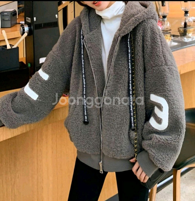 오버핏 양털 뽀글이 후드 집업 XL 66~77--5