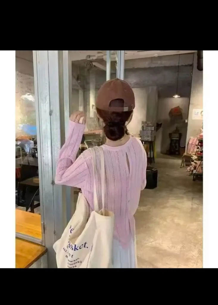 새) 속비치는 시스루 루즈핏 긴팔 티 니트 봄가을 핑크 이미지