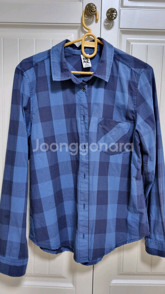 줌바 파랑체크 남방 xs(중고)--0