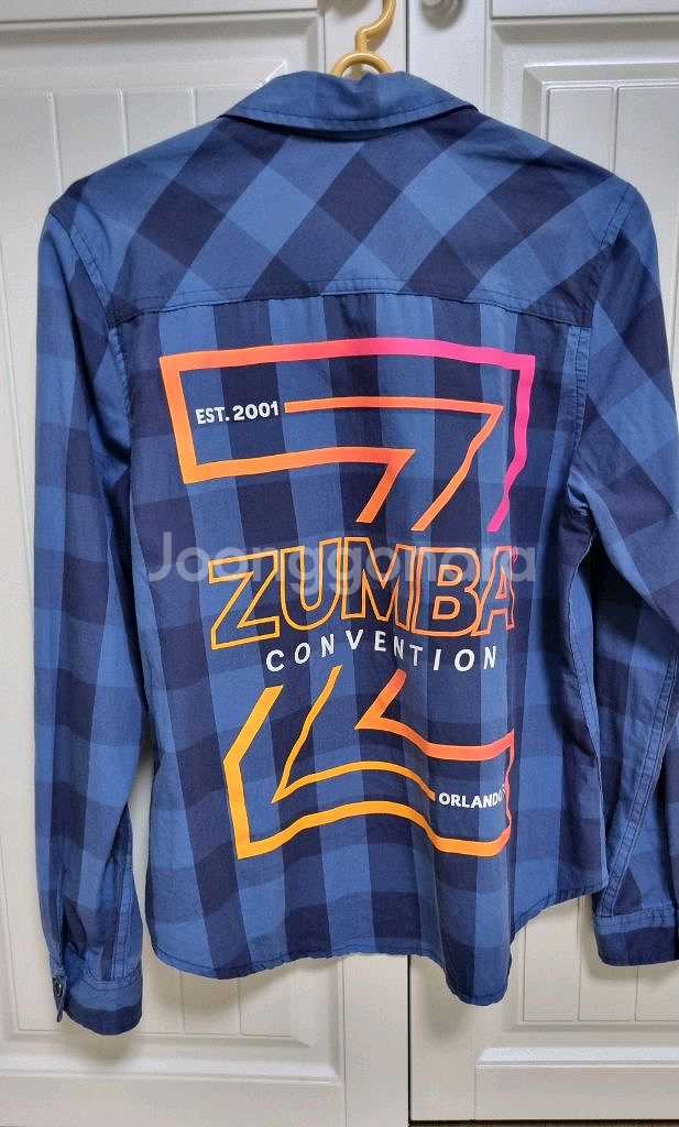 줌바 파랑체크 남방 xs(중고)--1