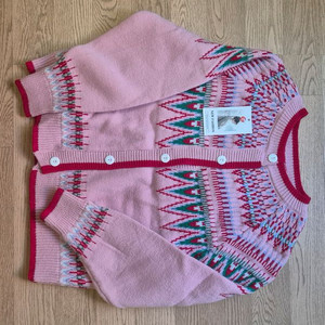 여성 노르딕 패턴 핑크 니트 가디건 숏버전