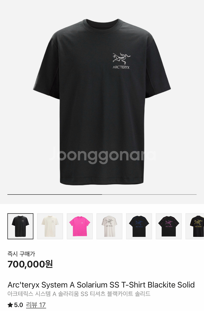 아크테릭스 시스템 A 솔라리움 티셔츠 블랙 M 사이즈--2