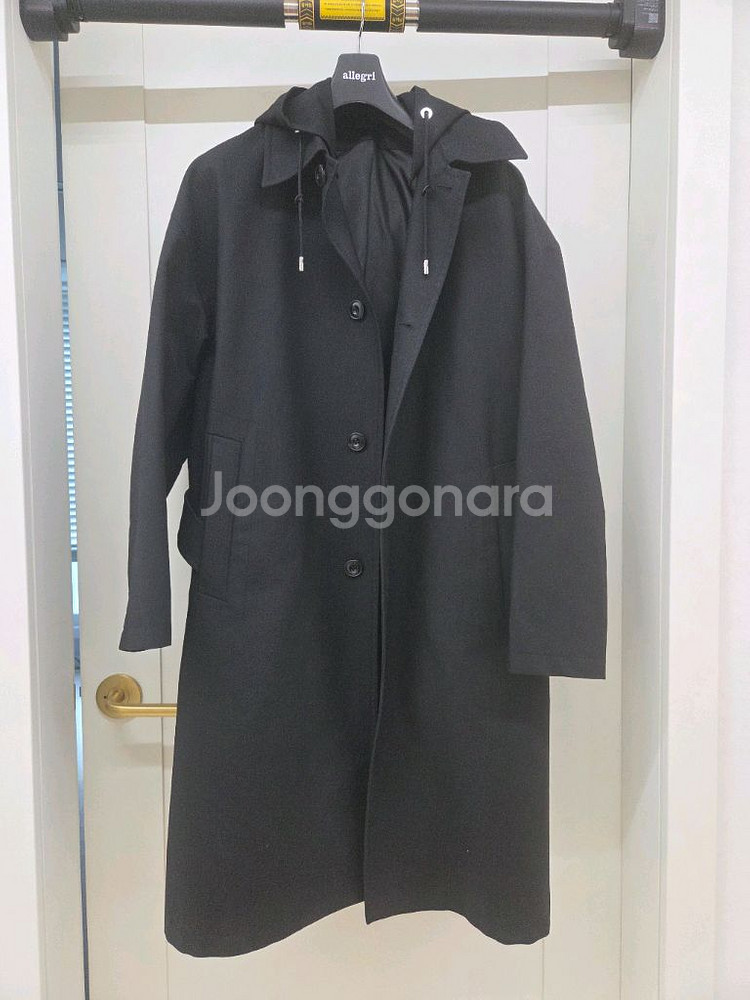 질스튜어트 뉴욕 남성 다크버건디 롱 후드 트렌치 코트--0