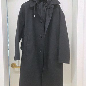 질스튜어트 뉴욕 남성 다크버건디 롱 후드 트렌치 코트