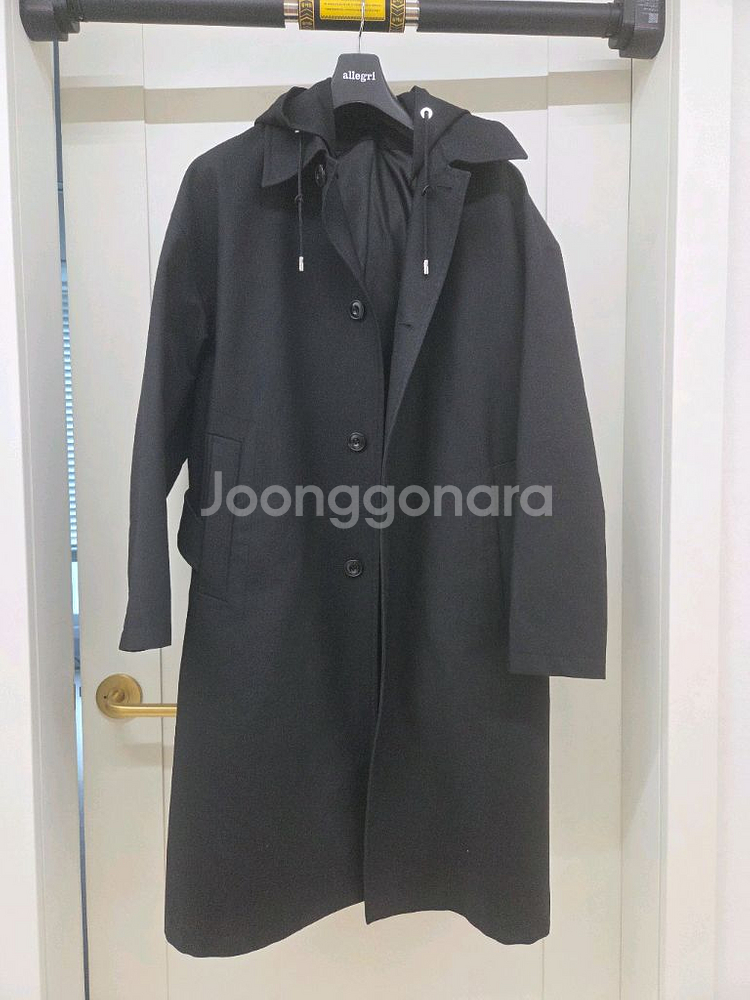 질스튜어트 뉴욕 남성 다크버건디 롱 후드 트렌치 코트--5