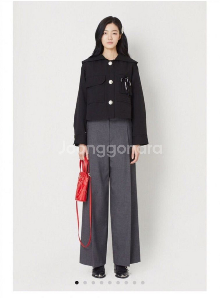 럭키슈에뜨 세일러리본자켓+미디스커트 셋업 36--0