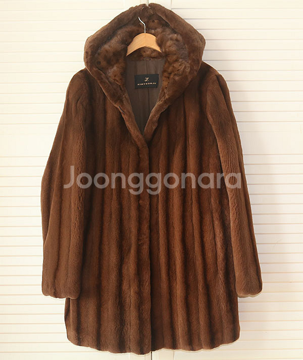 김연주 플럭 후드밍크코트--0