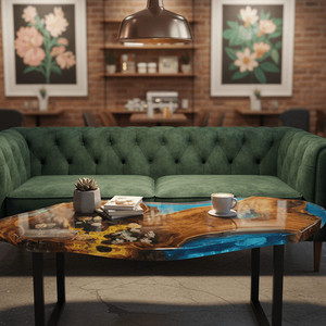 엣지가 살아 있는 비술나무 레진 소파테이블