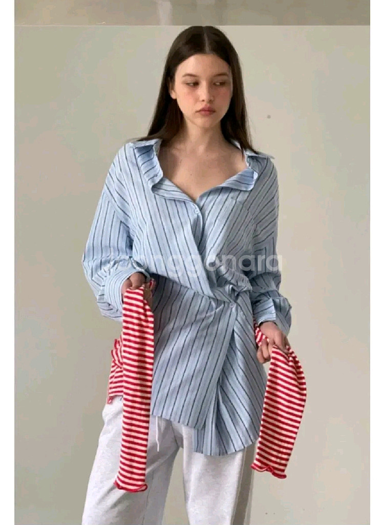 에비뉴 언발 스트라이프 셔츠 - 소라,프리--0