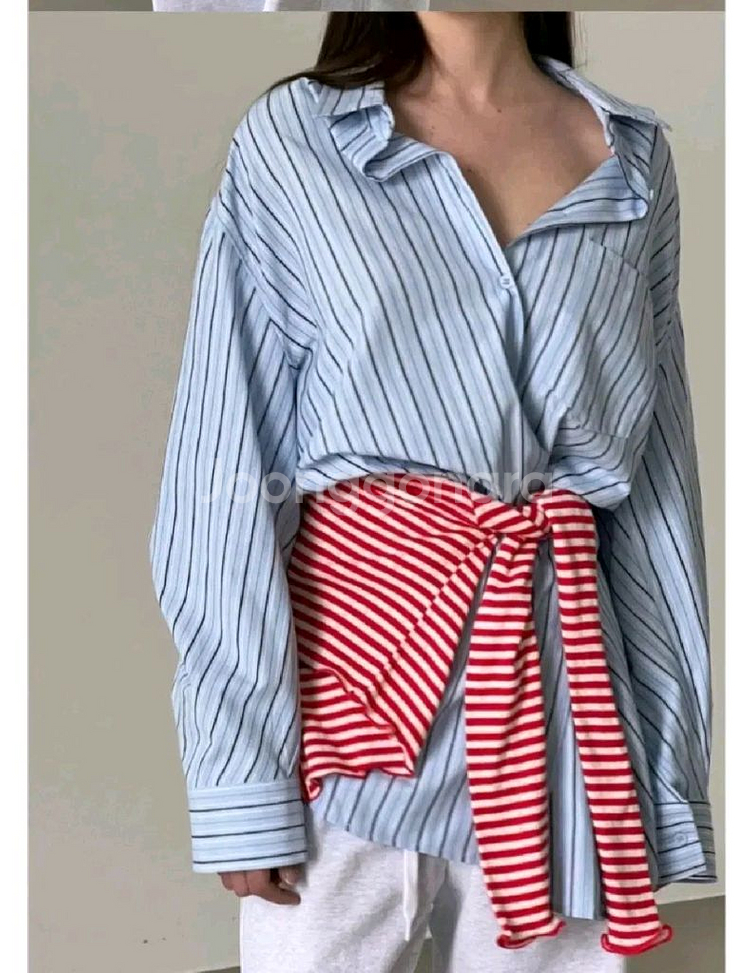 에비뉴 언발 스트라이프 셔츠 - 소라,프리--3