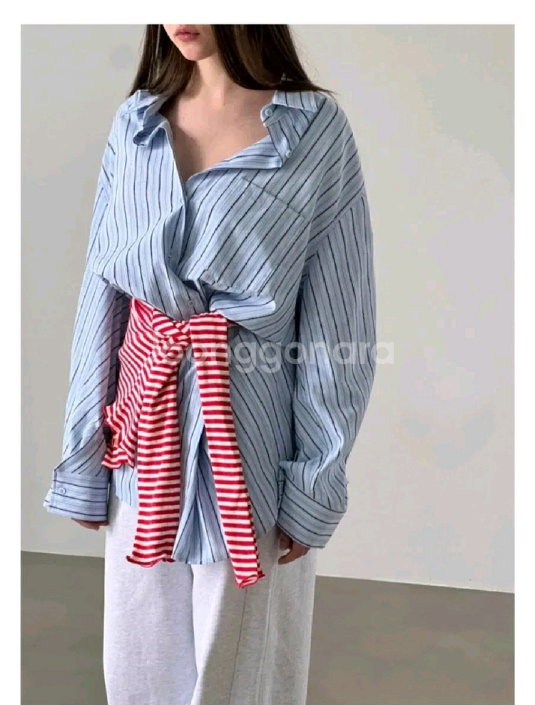 에비뉴 언발 스트라이프 셔츠 - 소라,프리--4