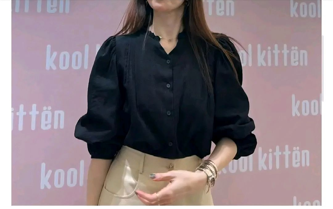 프릴 핀턱 블라우스 - 블랙--3