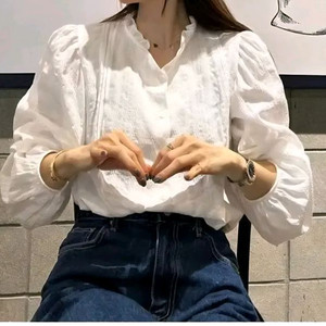 프릴 핀턱 블라우스 - 아이보리