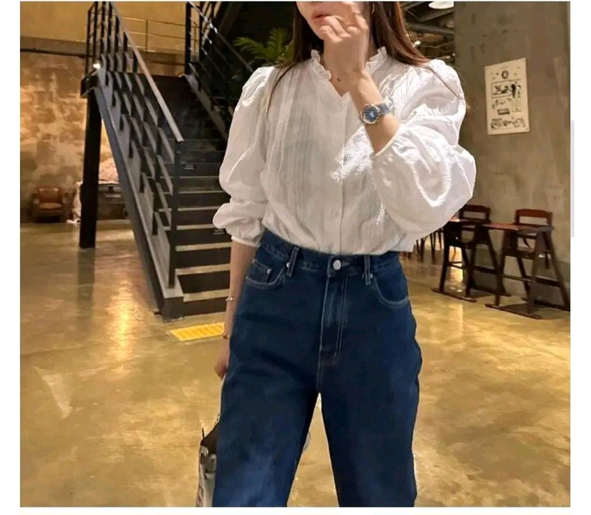 프릴 핀턱 블라우스 - 아이보리--3