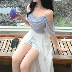 새상품:) 쉬폰 프릴 오프숄더 블라우스