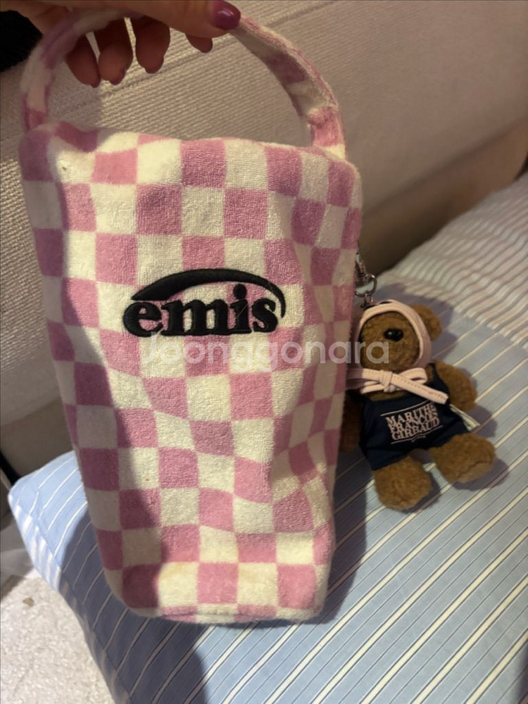 이미스 테리 체커보드 파우치 핑크 emis--2
