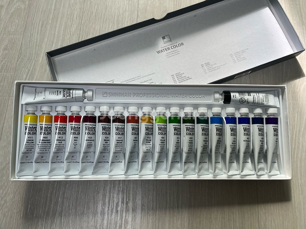 (새상품) 신한 물감/팔레트/화홍 붓 전문가용 수채화--1
