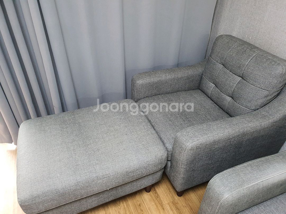 한샘 프라페 1인용쇼파 스툴세트 그레이색상 패브릭느낌--1