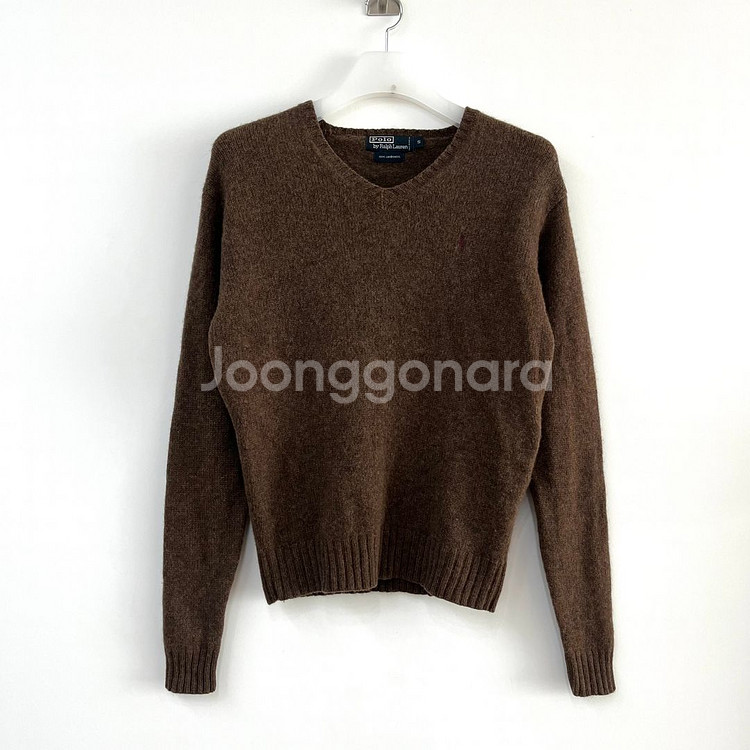 폴로 랄프로렌 초코브라운 램스울 브이넥 니트--1