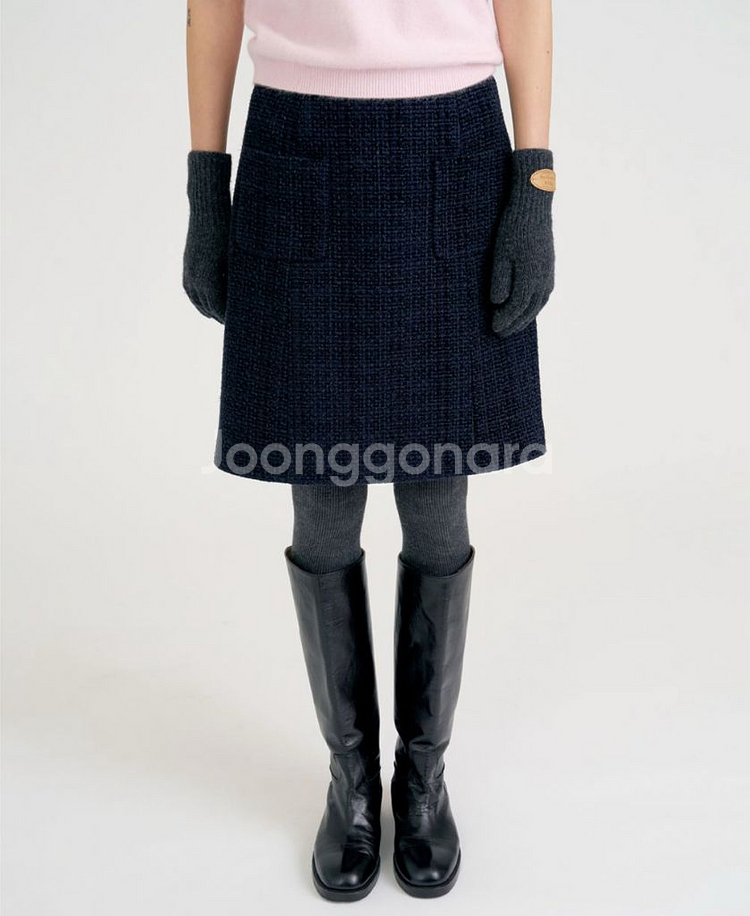 포유온 fyeo eila 트위드 스커트 네이비 스몰--0