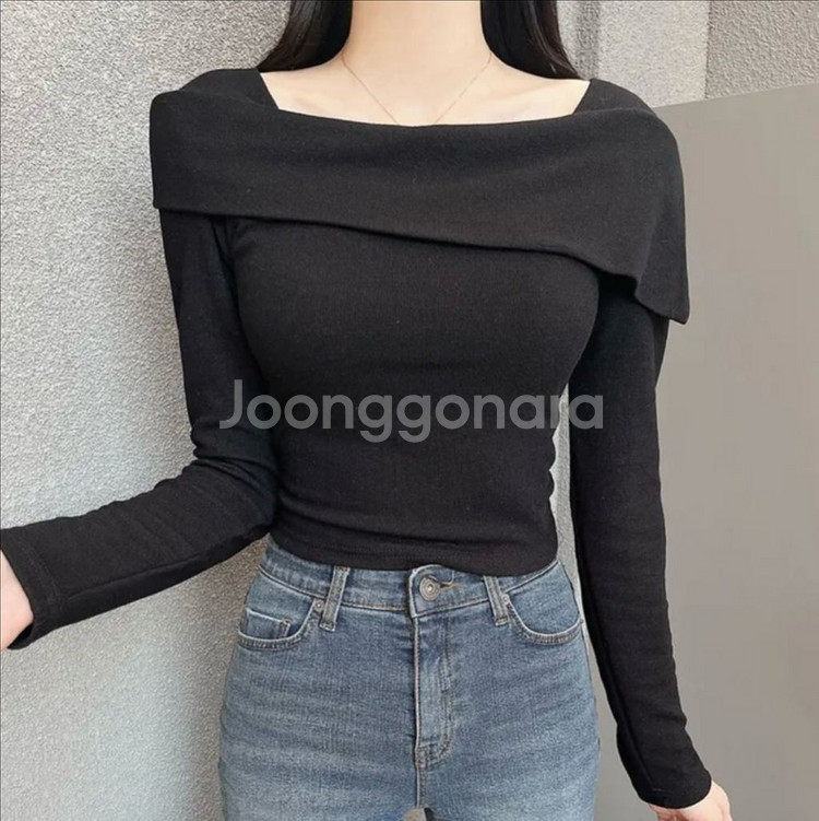 스퀘어넥 오프숄더 긴팔 크롭티--0
