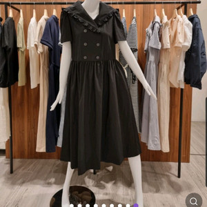 지컷 더블 버튼 세일러 원피스 블랙