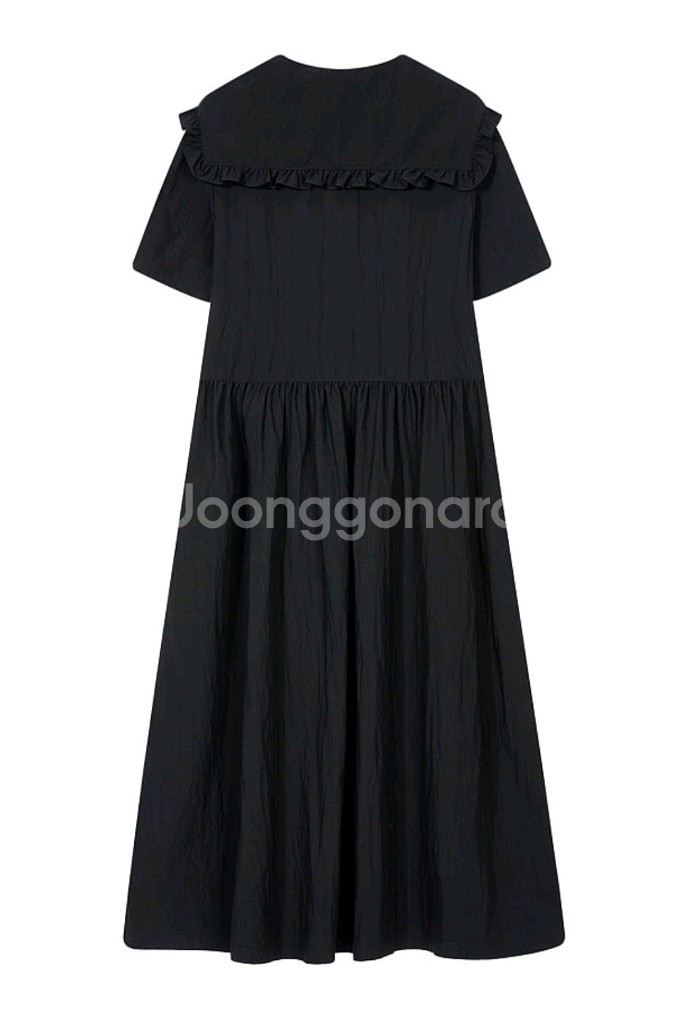 지컷 더블 버튼 세일러 원피스 블랙--6