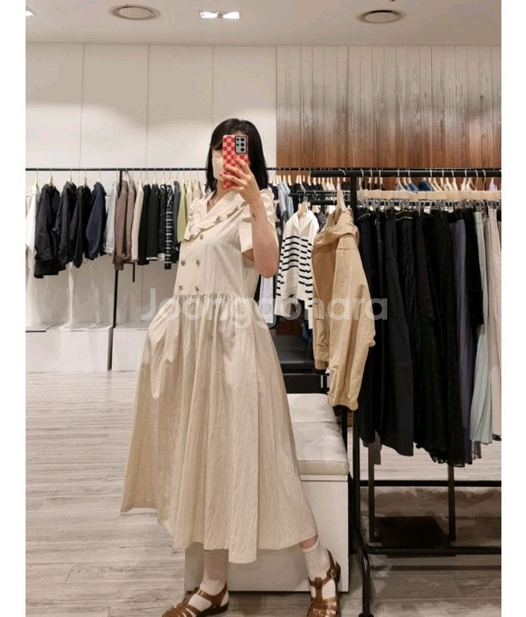 지컷 더블 버튼 세일러 원피스 블랙--3