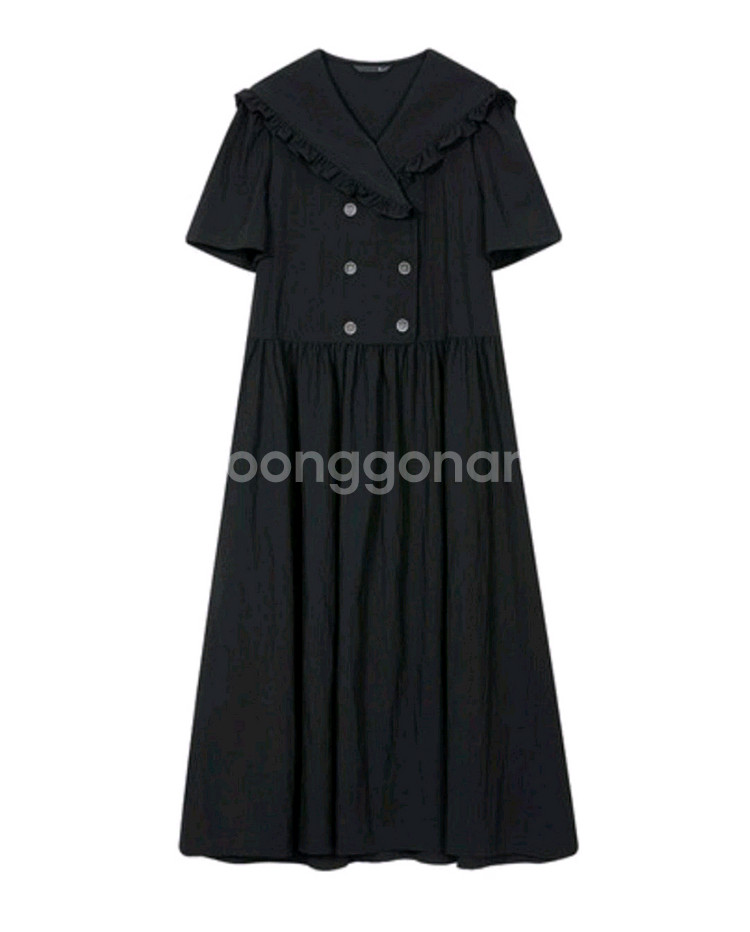 지컷 더블 버튼 세일러 원피스 블랙--5