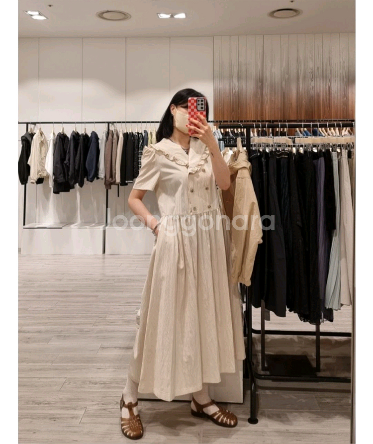 지컷 더블 버튼 세일러 원피스 블랙--4