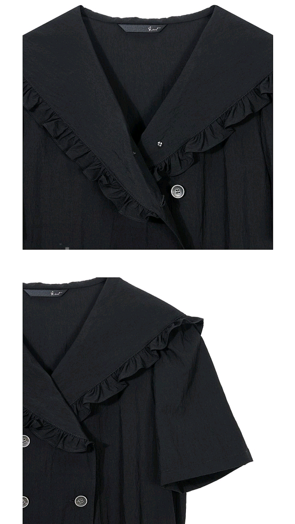 지컷 더블 버튼 세일러 원피스 블랙--7