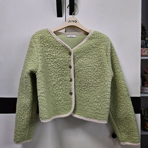 연두 트위드 부클 양털 뽀글이 가디건 자켓