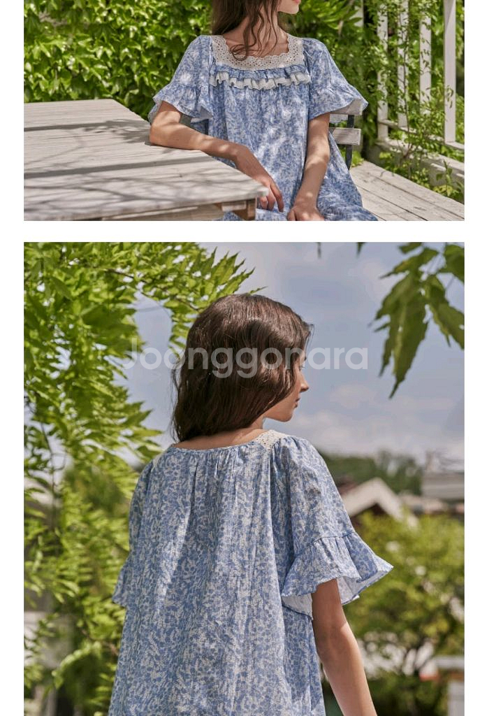 울랄라 파자마 블루트리 반팔 원피스--1