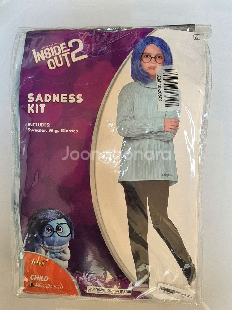 미국 인사이드 아웃 슬픔이 코스튬 8-10세 국내발송--3