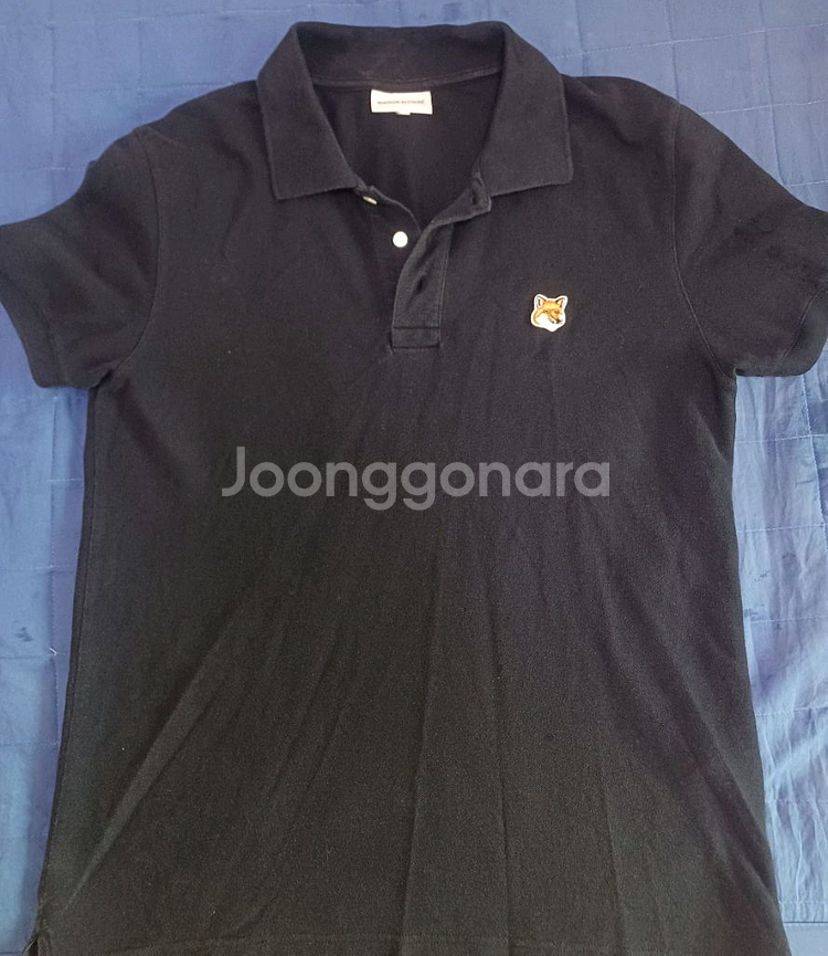 메종키츠네 폭스 패치 블랙 반팔 폴로티--1
