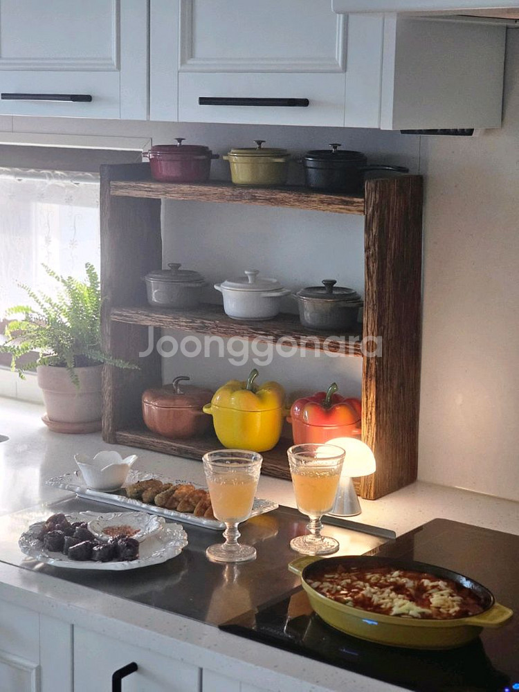 100년이상된 올드오크 빈티지 주방미니선반 선반--5