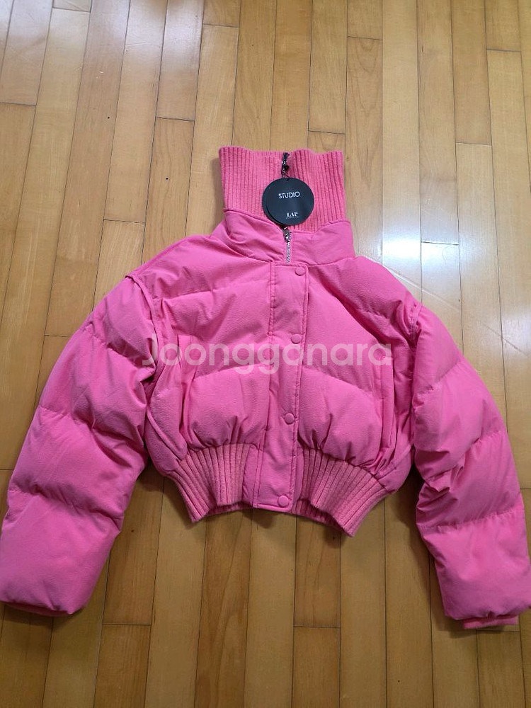 랩 빅카라니트배색크롭패딩--1