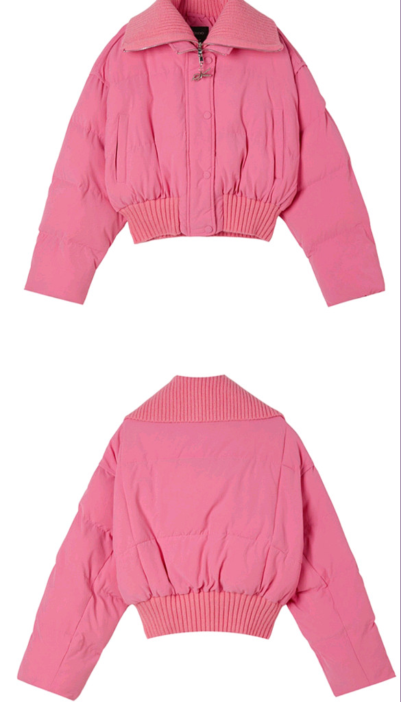 랩 빅카라니트배색크롭패딩--6