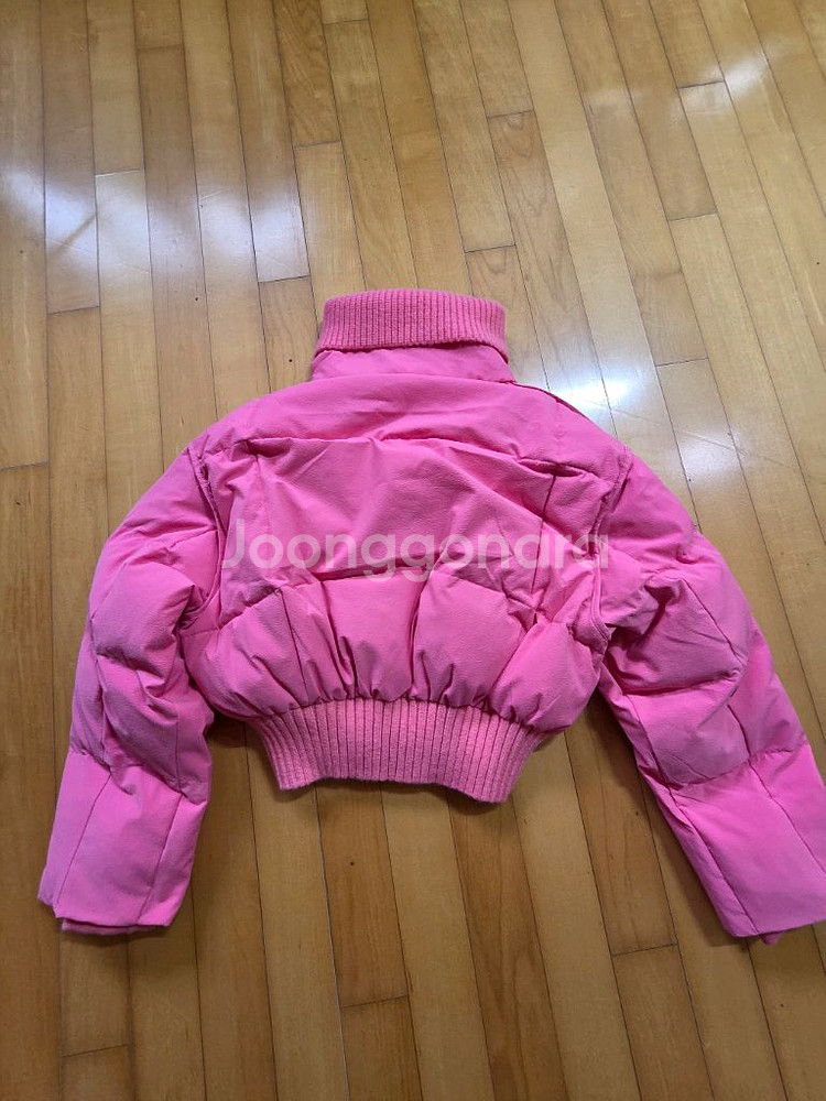 랩 빅카라니트배색크롭패딩--4