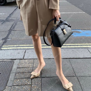 (새상품) 수제화 리본 뮬 / 누드베이지