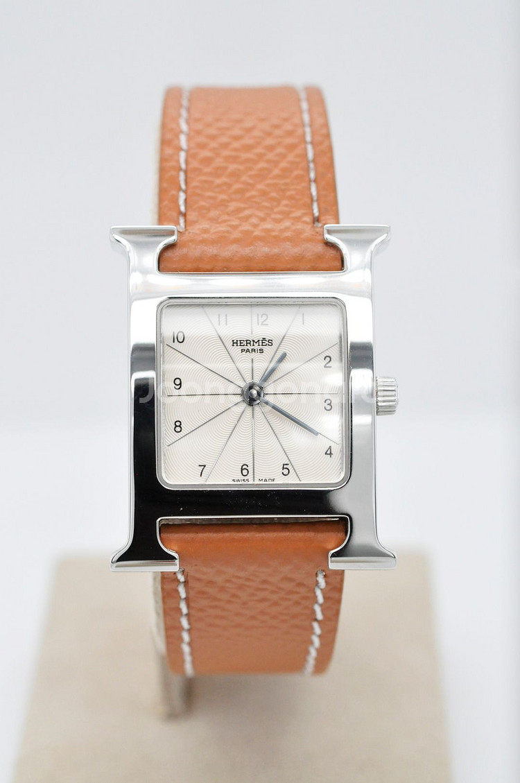 에르메스 H아워 SS 중고명품 여성용 가죽 손목시계--1