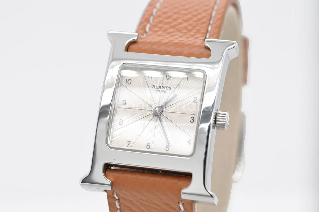 에르메스 H아워 SS 중고명품 여성용 가죽 손목시계--3