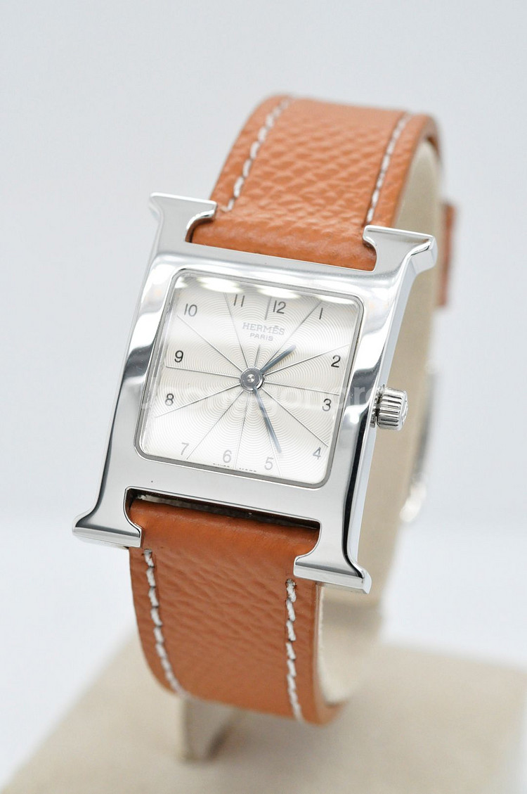 에르메스 H아워 SS 중고명품 여성용 가죽 손목시계--2