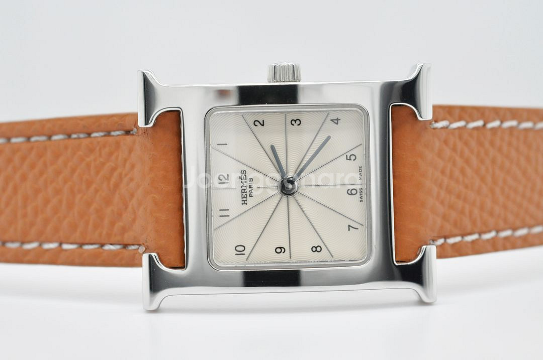 에르메스 H아워 SS 중고명품 여성용 가죽 손목시계--8