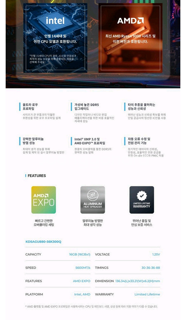 홀로그램KLEVV FIT V DDR5 5600 16gb--6