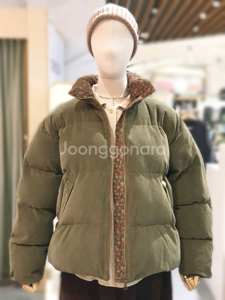 새상품 치키타 코듀로이 점퍼 숏패딩 카키 1사이즈--4