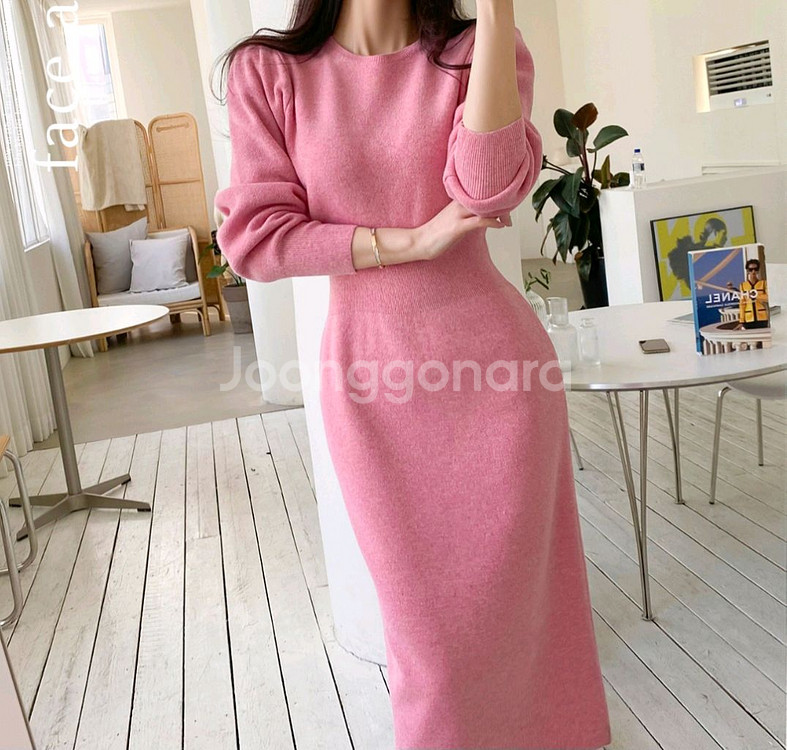 반값 / 어깨퍼프 / 롱니트 원피스--3