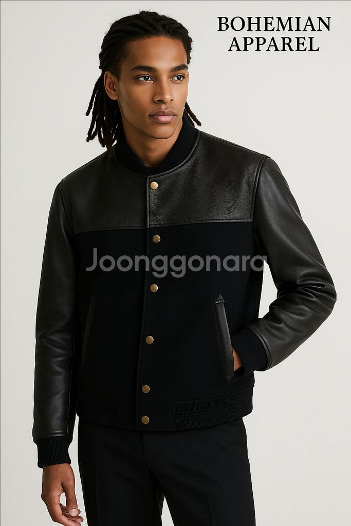 [남자 95]한섬 시스템 고트스킨레더 콤비 스타디움점퍼--9