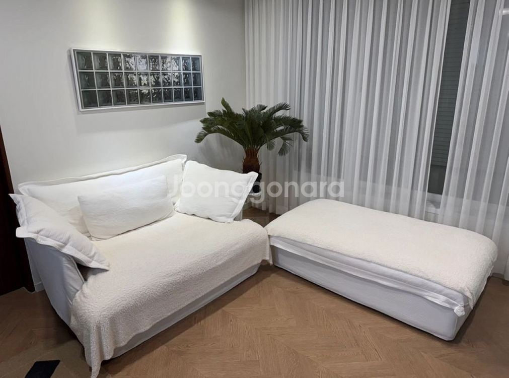 버즈가구 1.5인용 아이보리 소파+스툴--0