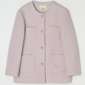 위드아웃썸머 트위티 울 하프 코트 노카라 라운드 자켓